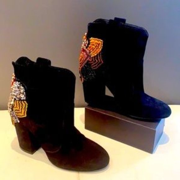 🇮🇹STRATEGIA Gorgeous 💯% Suede/Leather Embellished Ankle Boots - Picture 1 of 14